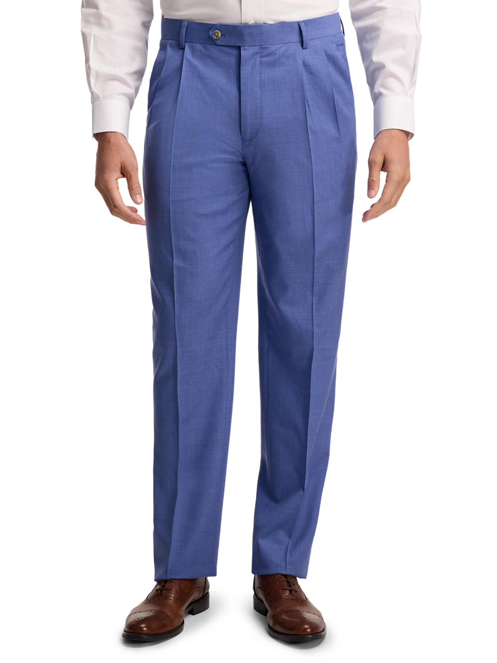French Blue Wool Stretch Bengaline Double Pleated Suit Pants - French Blue - Image 2