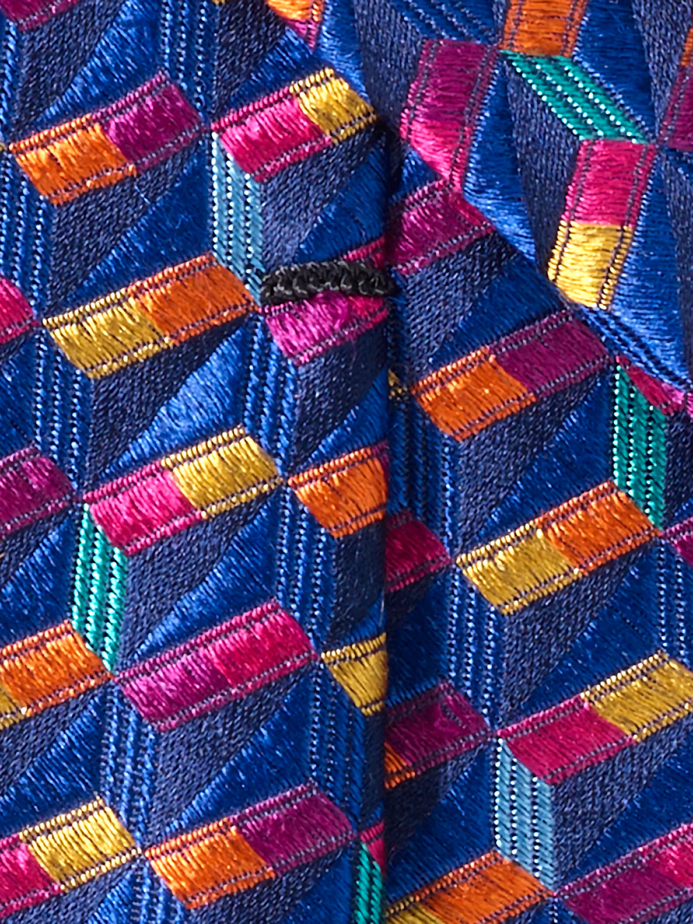 Geometirc Woven Silk Tie - Navy Multi - Image 4