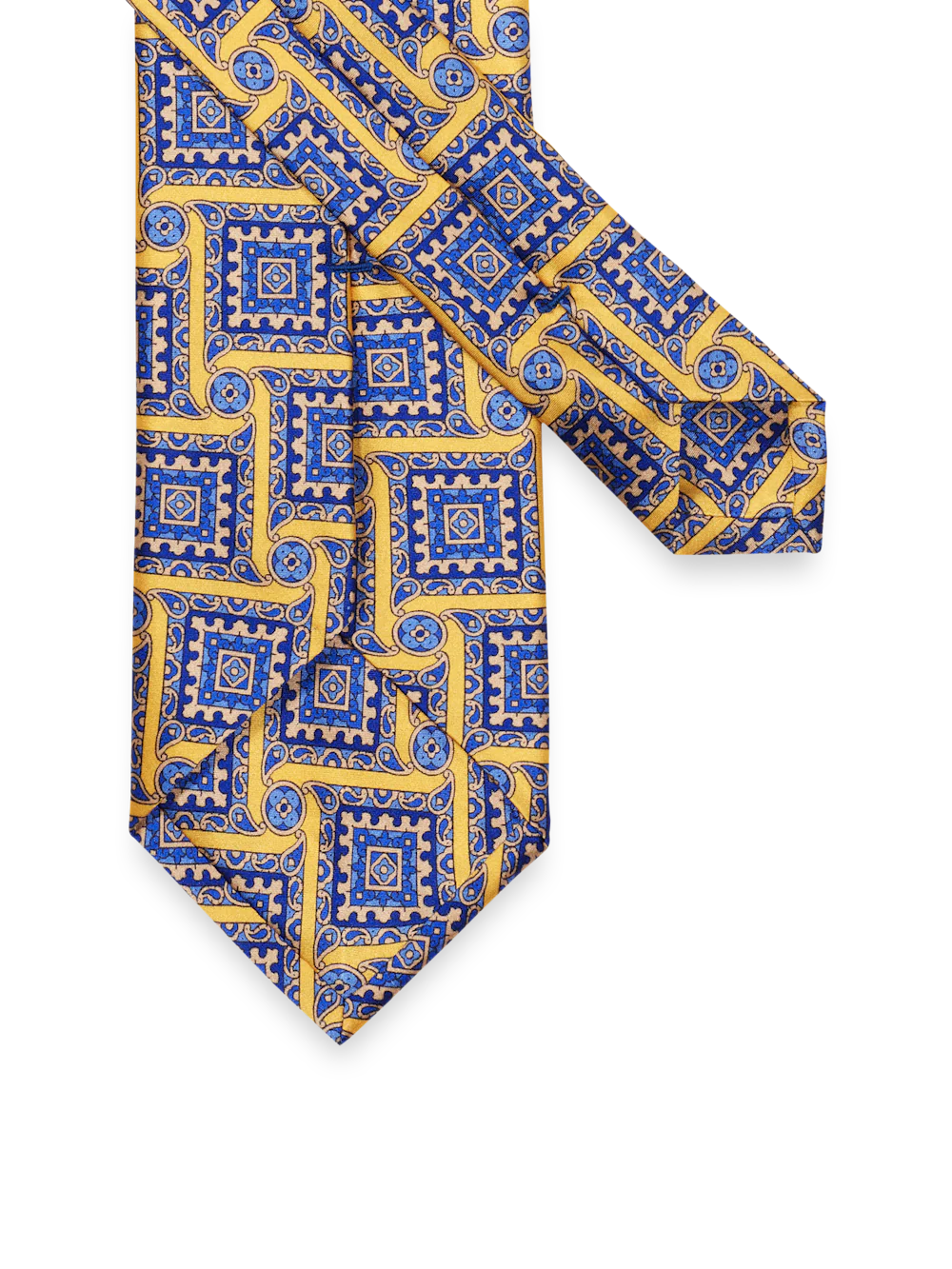 Geometric Italian Printed Silk Tie - Yellow Multi - Image 2