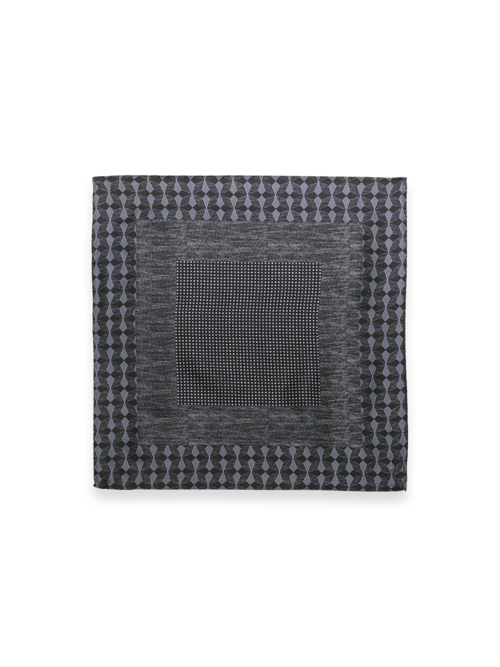 Geometric Silk Pocket Square - Black/grey - Image 2