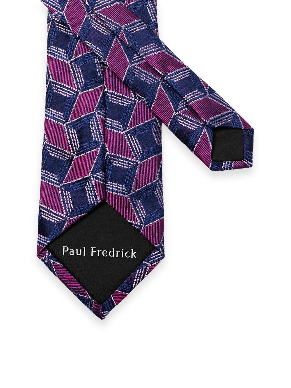 Geometric Woven Silk Tie - Berry/navy - Image 3