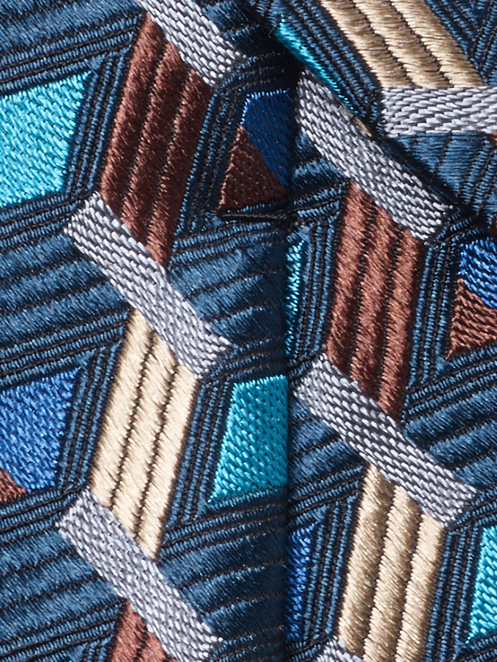 Geometric Woven Silk Tie - Teal/gold - Image 4