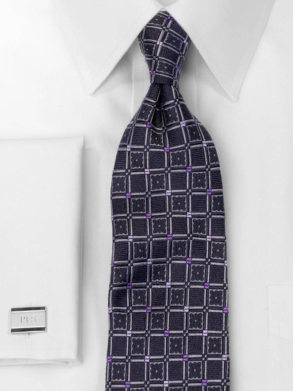 Geometric Woven Silk Tie - Grey/purple - Image 2