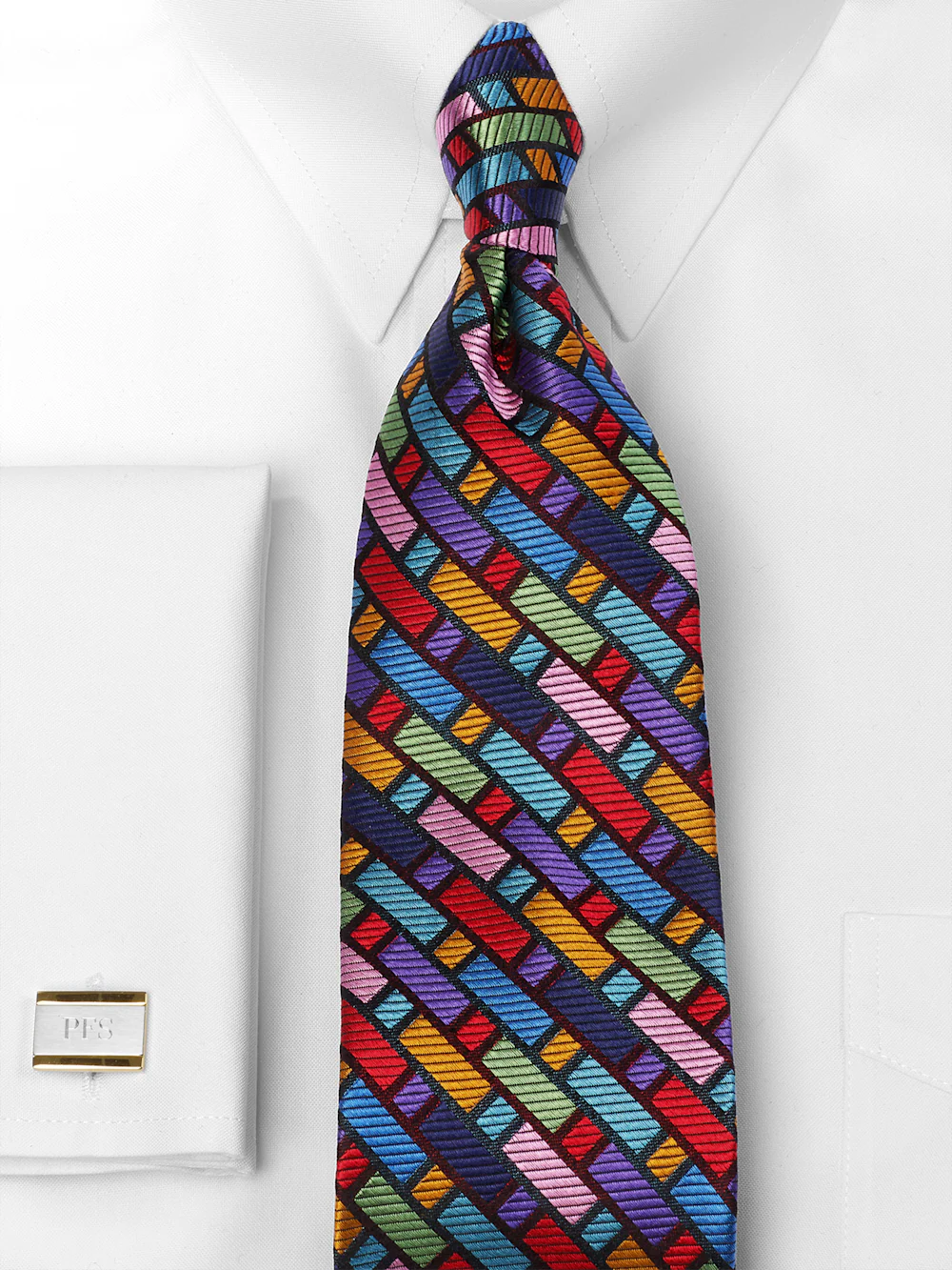 Geometric Woven Silk Tie - Multi - Image 2