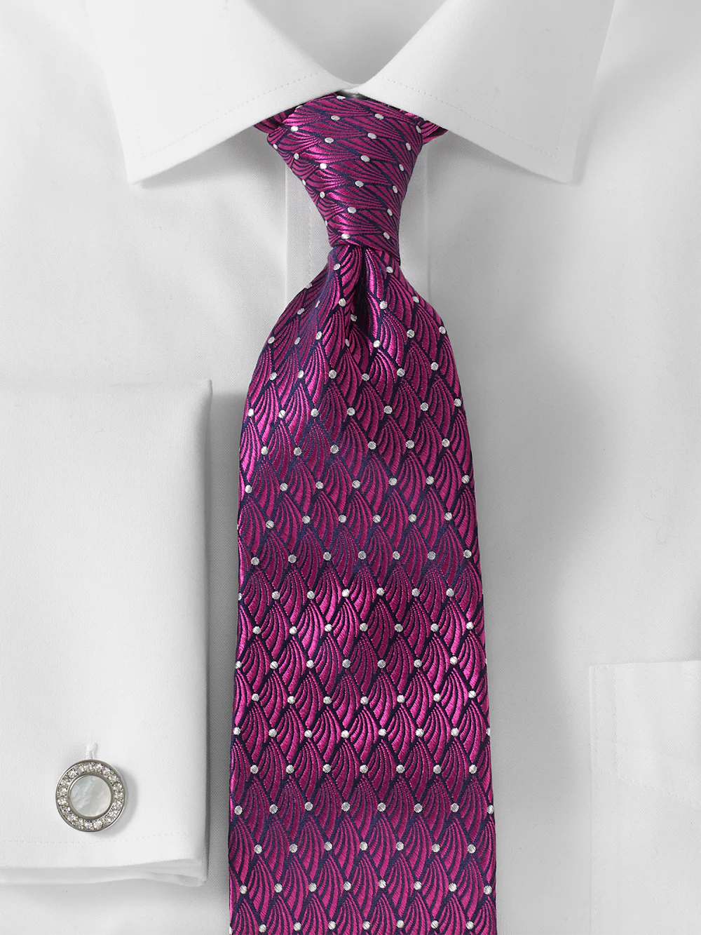 Geometric Woven Silk Tie - Berry - Image 2