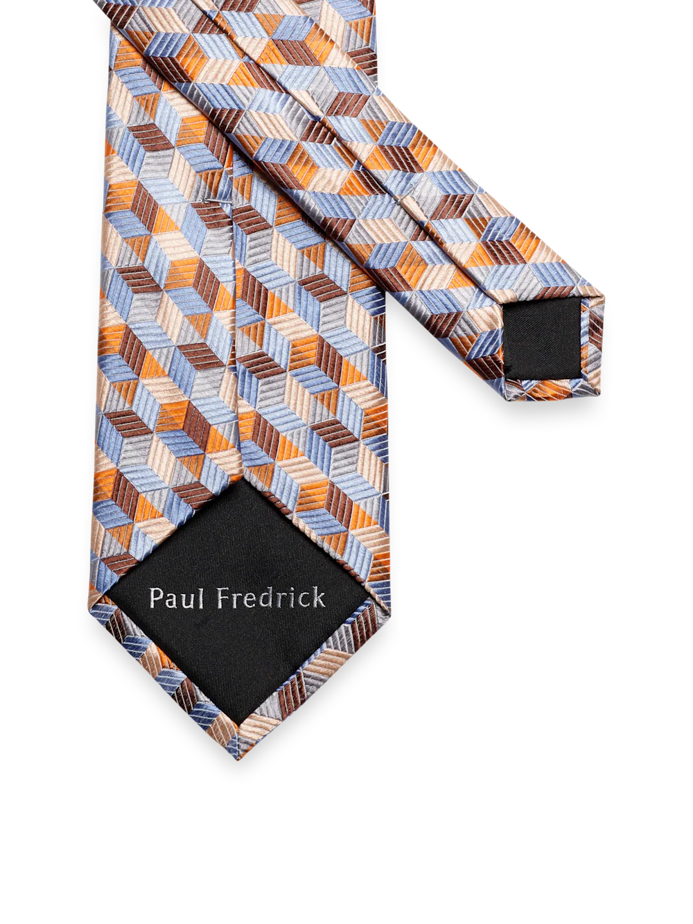 Geometric Woven Silk Tie - Orange Multi - Image 3