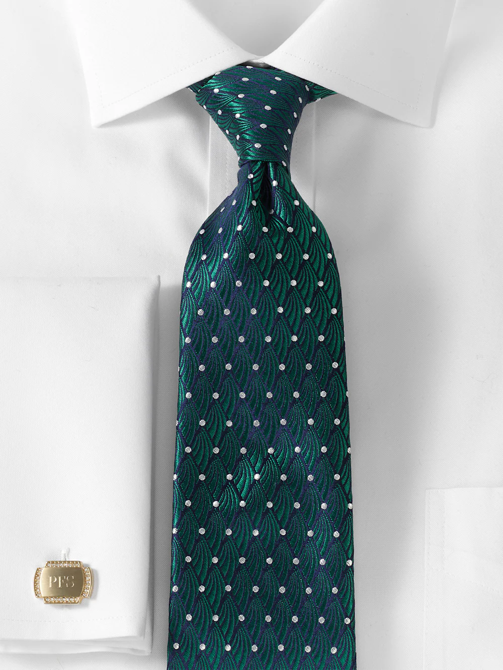 Geometric Woven Silk Tie - Green - Image 2