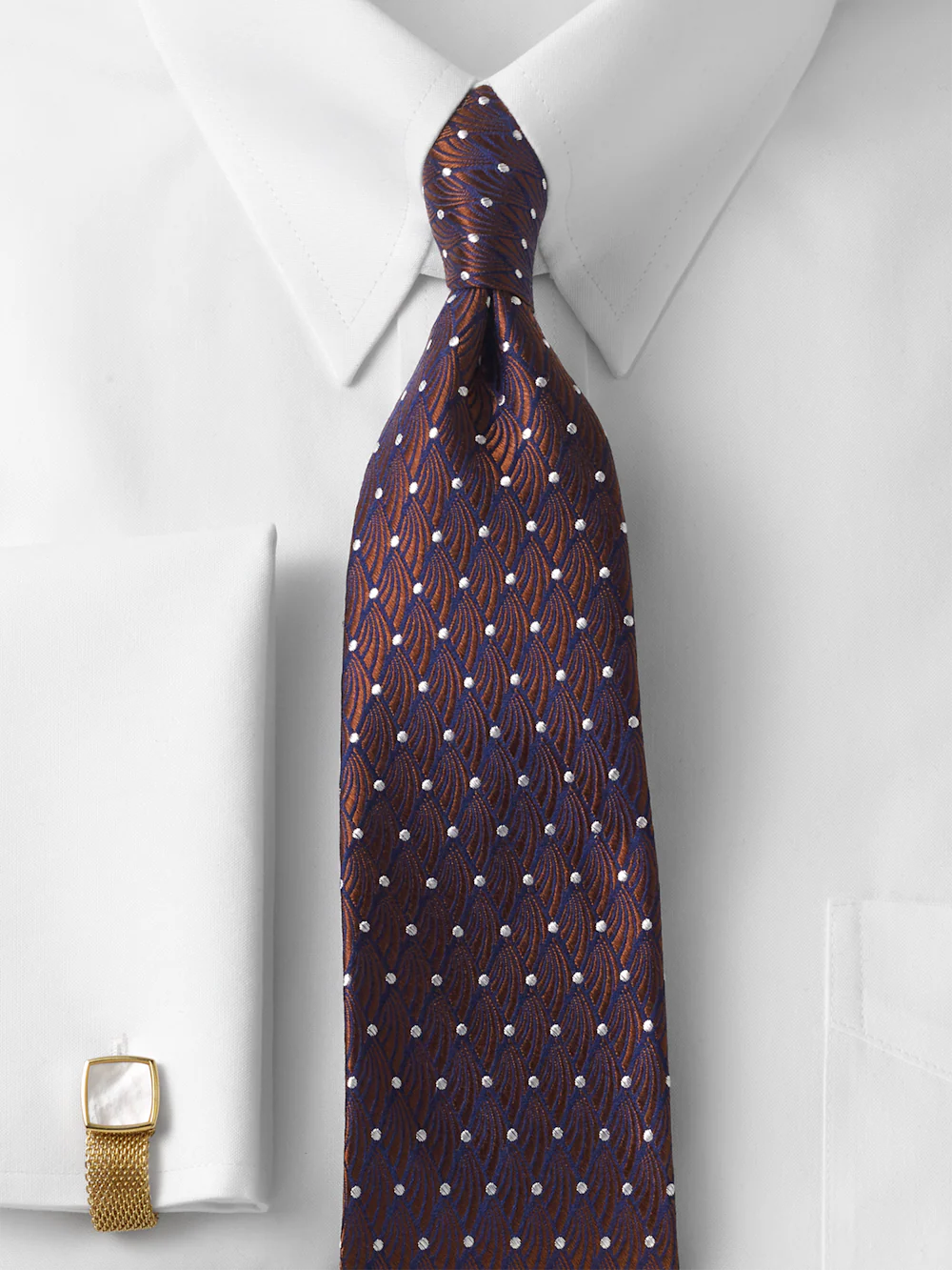 Geometric Woven Silk Tie - Brown - Image 2