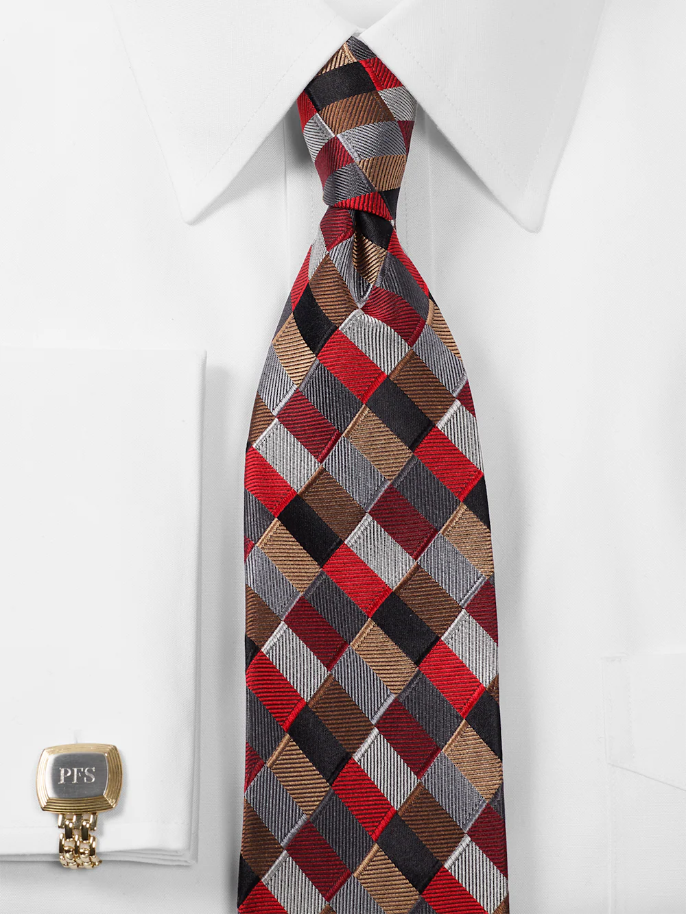 Geometric Woven Silk Tie - Red Multi - Image 2