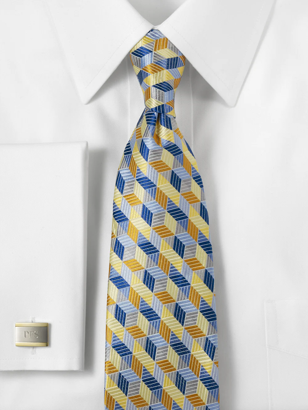 Geometric Woven Silk Tie - Yellow/blue - Image 2