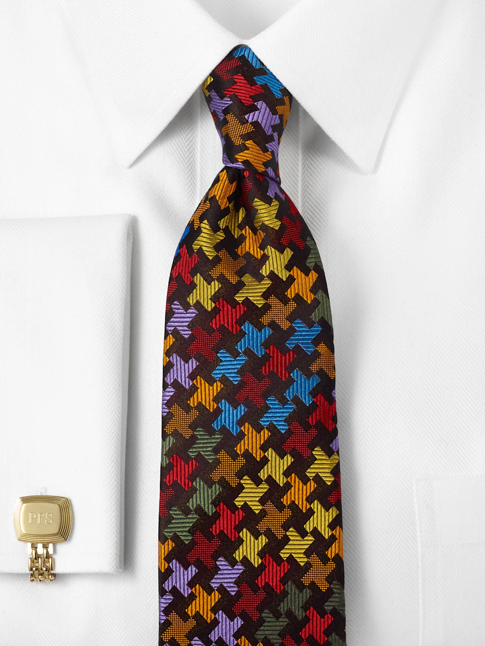 Geometric Woven Silk Tie - Multi - Image 2