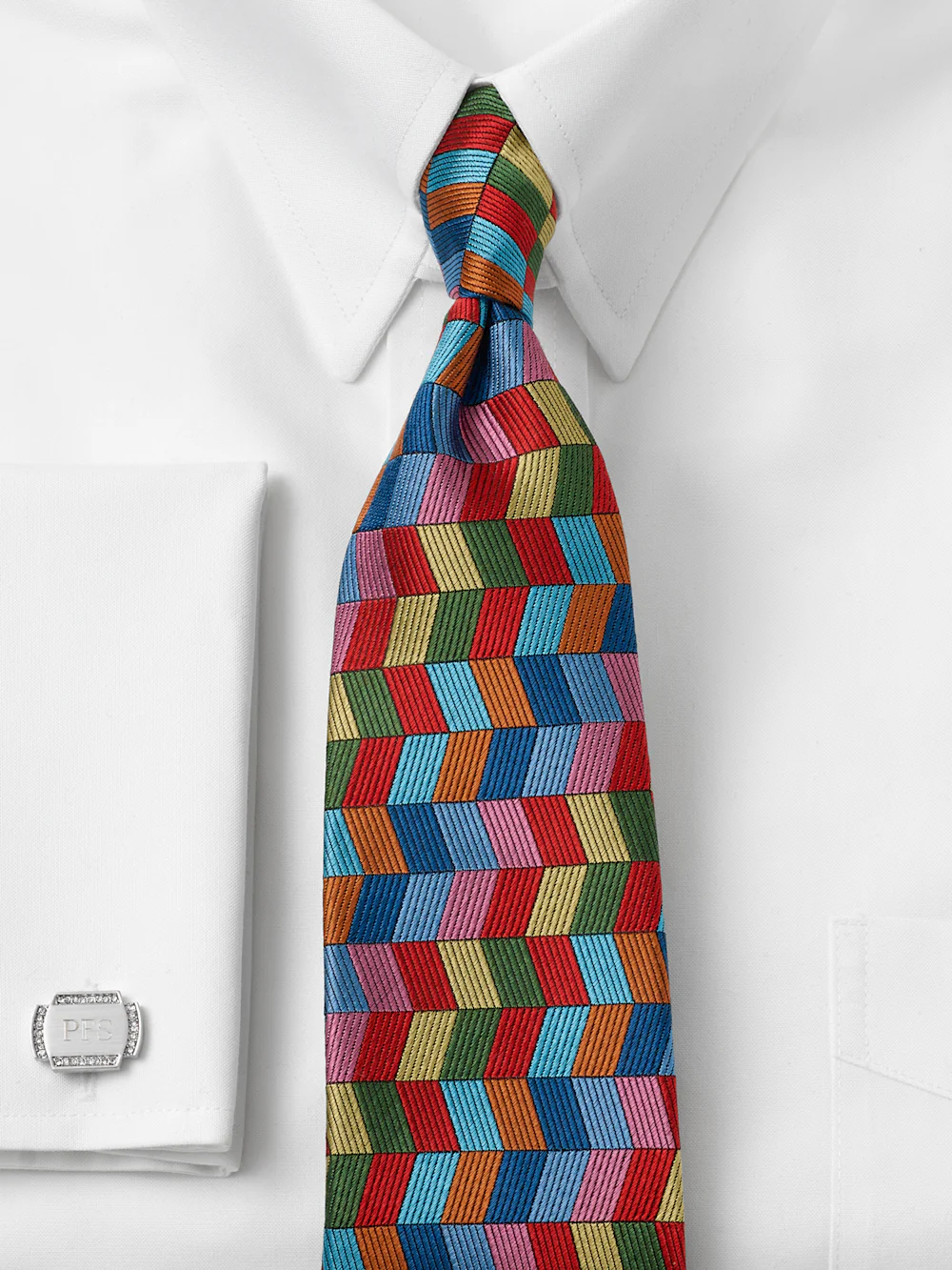 Geometric Woven Silk Tie - Red Multi - Image 2