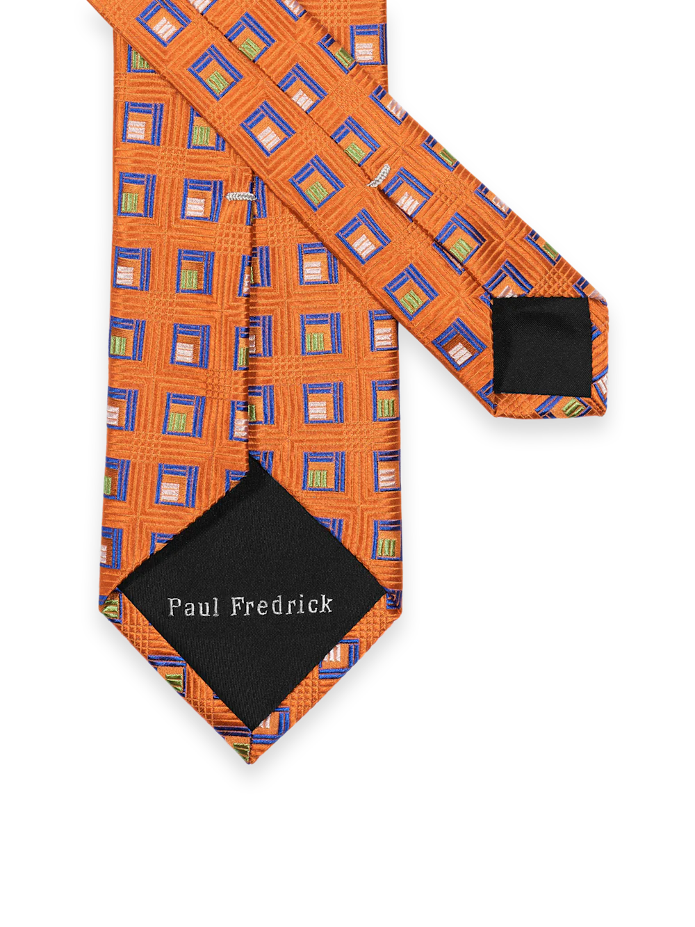 Geometric Woven Silk Tie - Orange Multi - Image 2