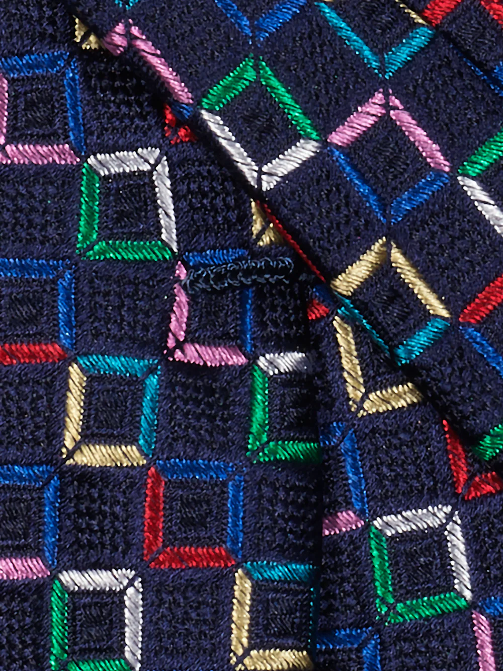 Geometric Woven Silk Tie - Navy Multi - Image 3