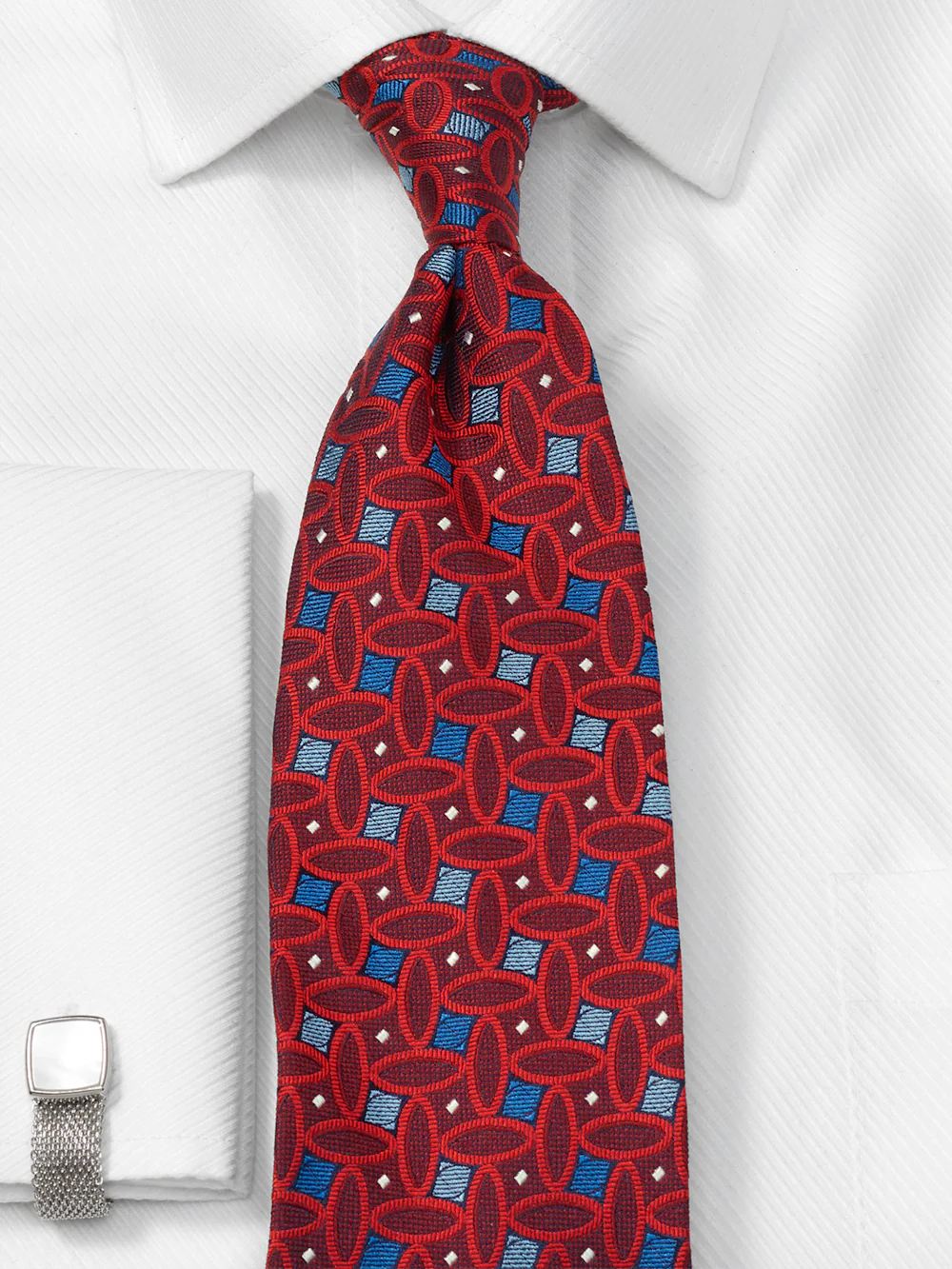 Geometric Woven Silk Tie - Red/blue - Image 2