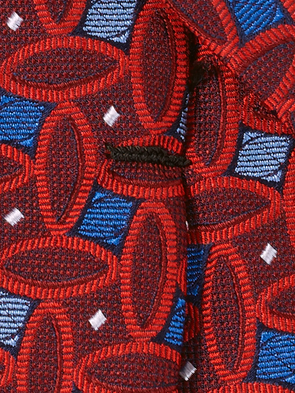 Geometric Woven Silk Tie - Red/blue - Image 4