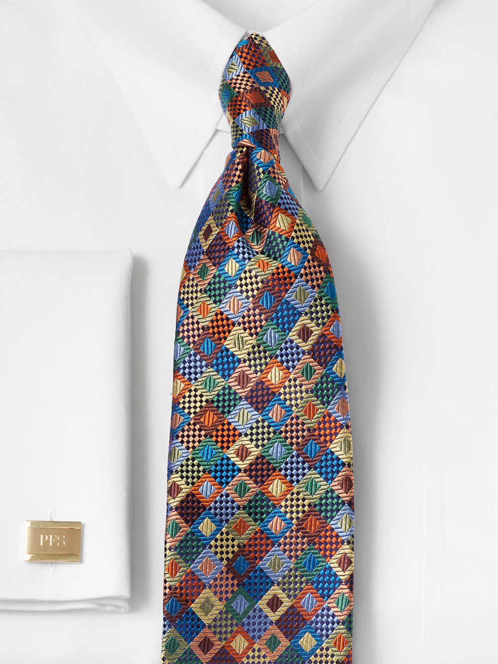 Geometric Woven Silk Tie - Brown Multi - Image 2