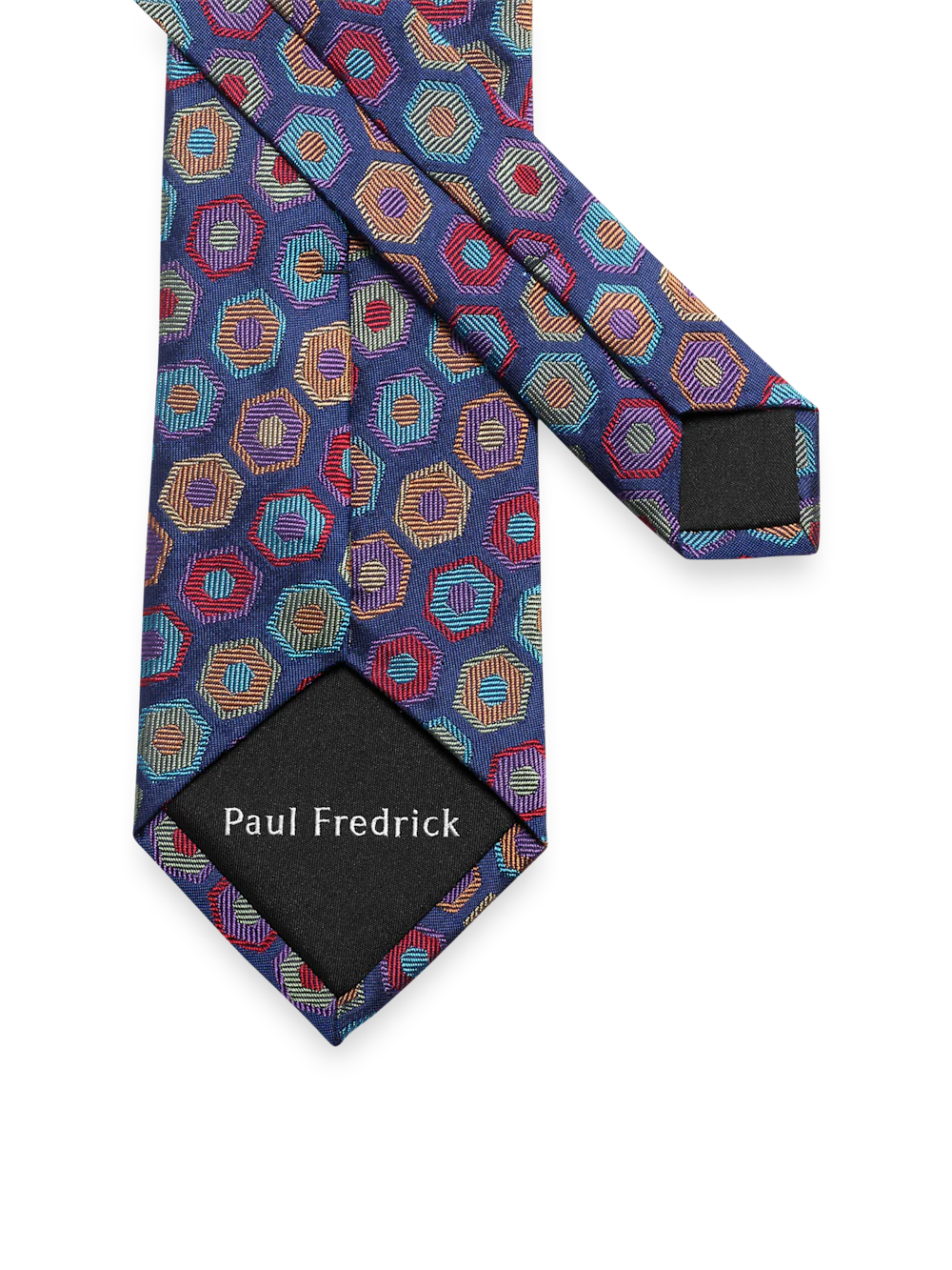 Geomteric Woven Silk Tie - Navy Multi - Image 3