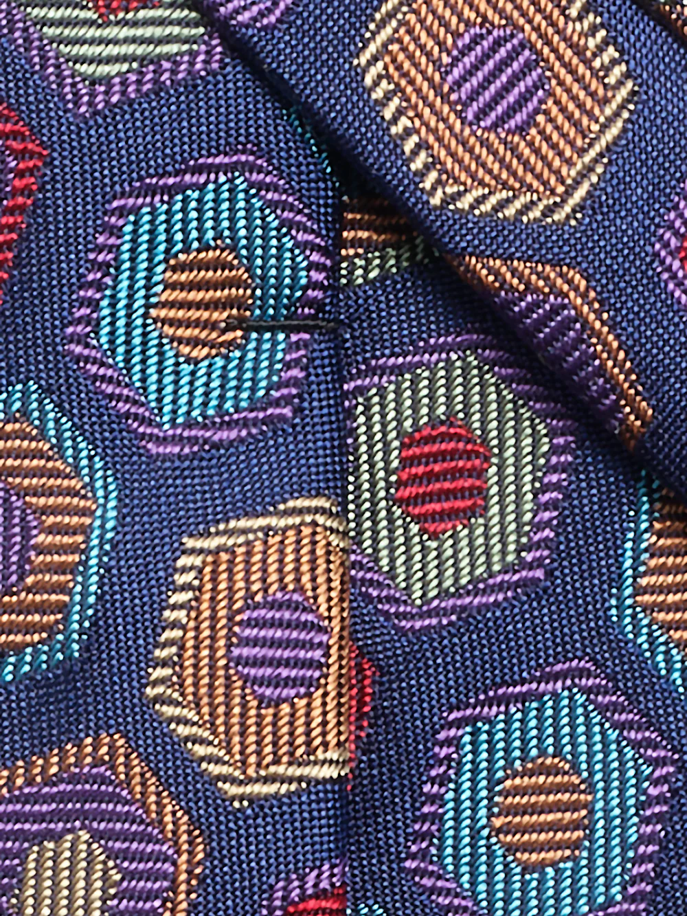 Geomteric Woven Silk Tie - Navy Multi - Image 4