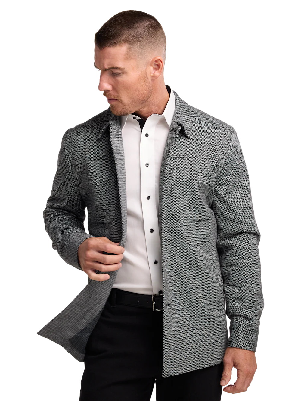 Herringbone Shirt Jacket - Black - Image 3