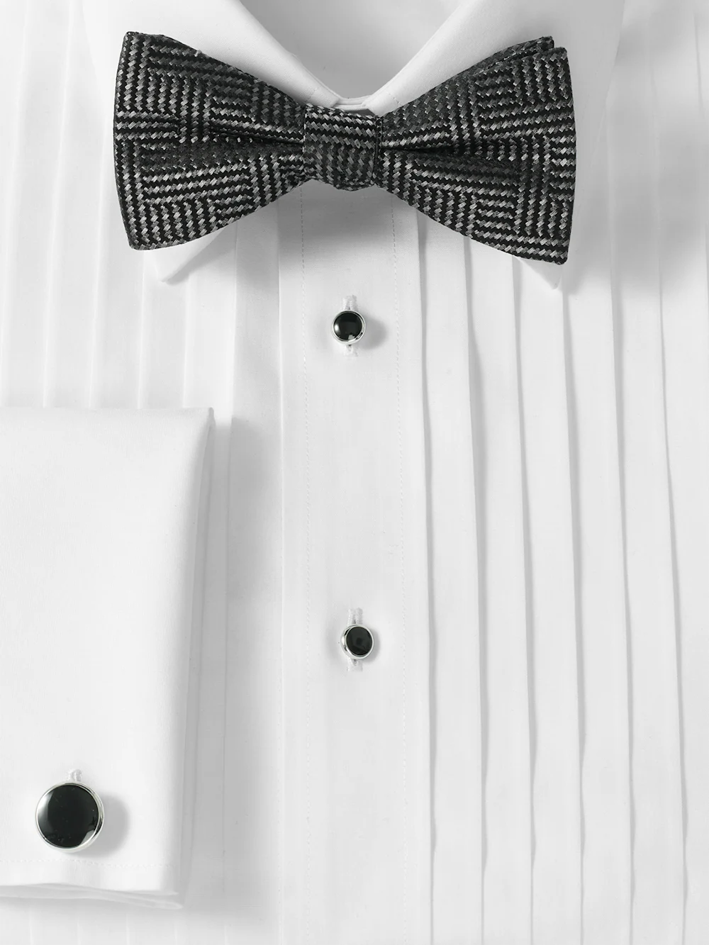 Herringbone Woven Silk Pre-tied Bow Tie - Silver - Image 2