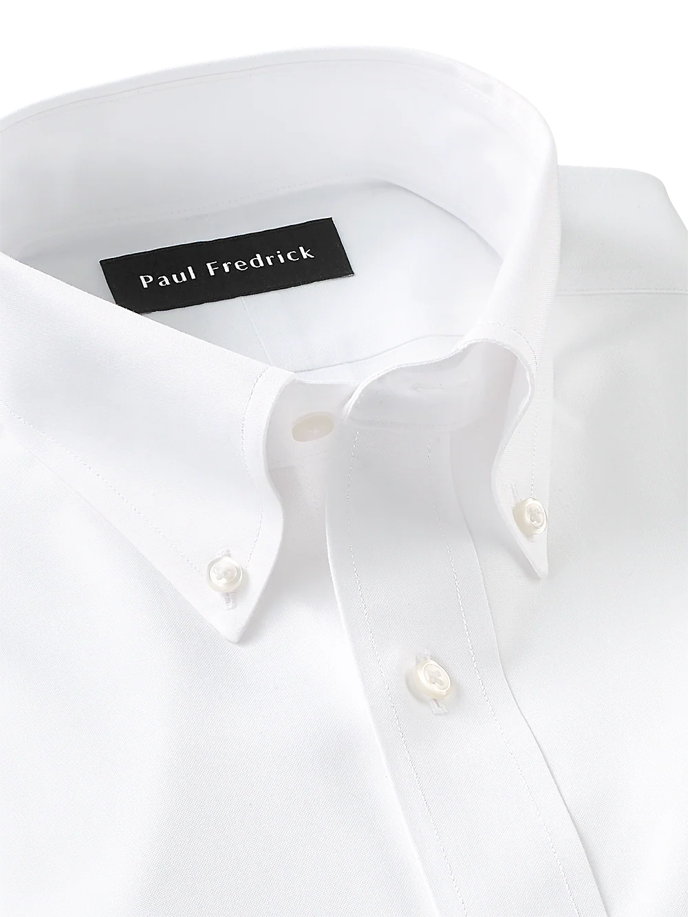 Impeccable Non-Iron Cotton Pinpoint Solid Color Button Down Collar Dress Shirt - White - Image 3