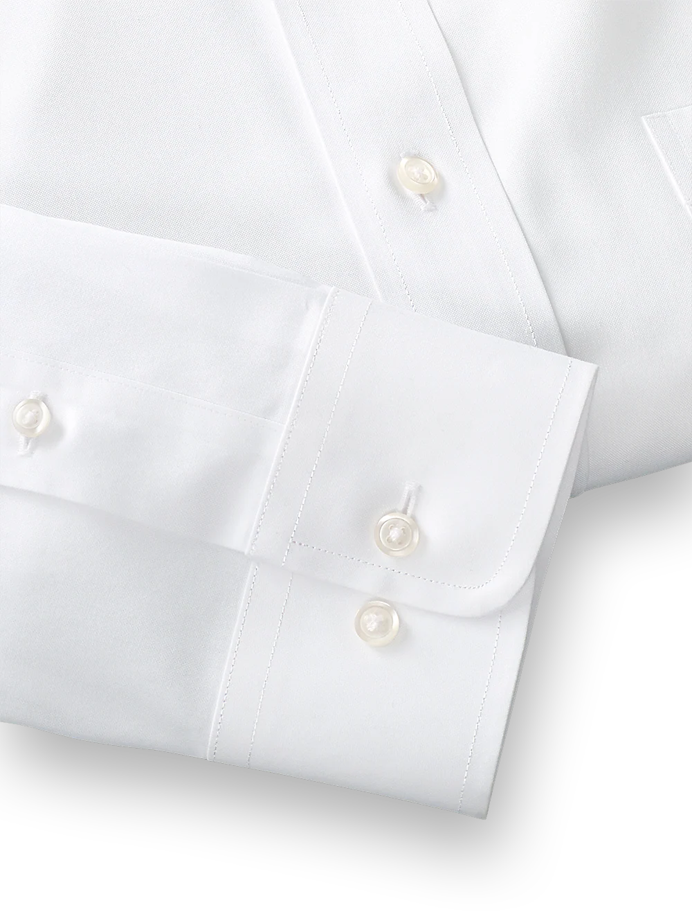 Impeccable Non-Iron Cotton Pinpoint Solid Color Button Down Collar Dress Shirt - White - Image 4
