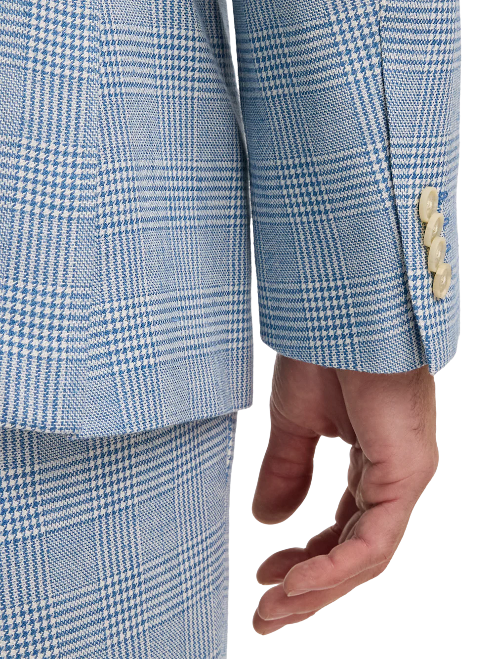 Italian Cotton Blend Single Breasted Notch Lapel Suit Jacket - Tan/blue Plaid - Image 3