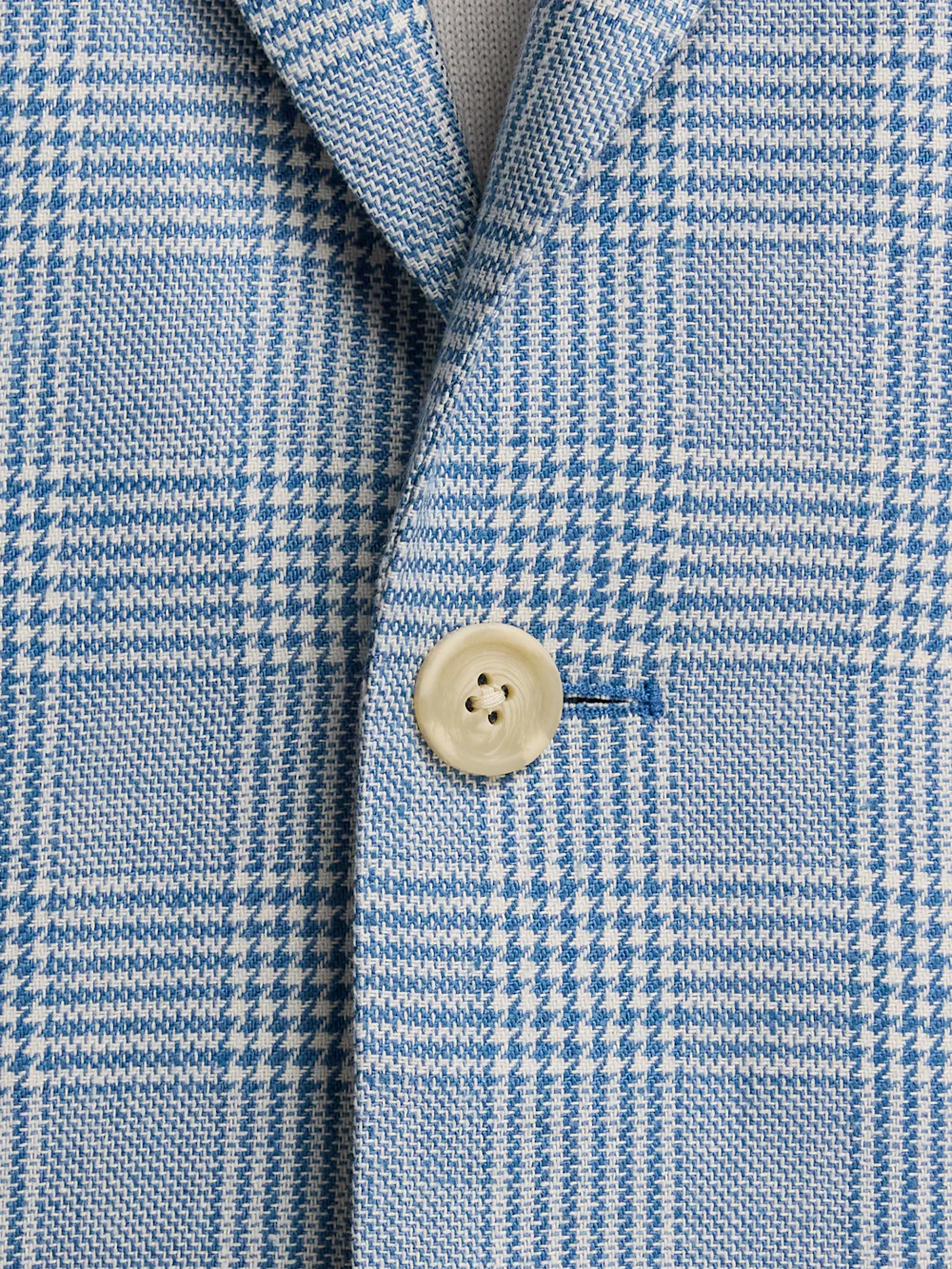 Italian Cotton Blend Single Breasted Notch Lapel Suit Jacket - Tan/blue Plaid - Image 5