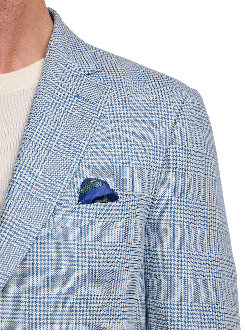 Italian Cotton Blend Single Breasted Notch Lapel Suit Jacket - Tan/blue Plaid - Image 6