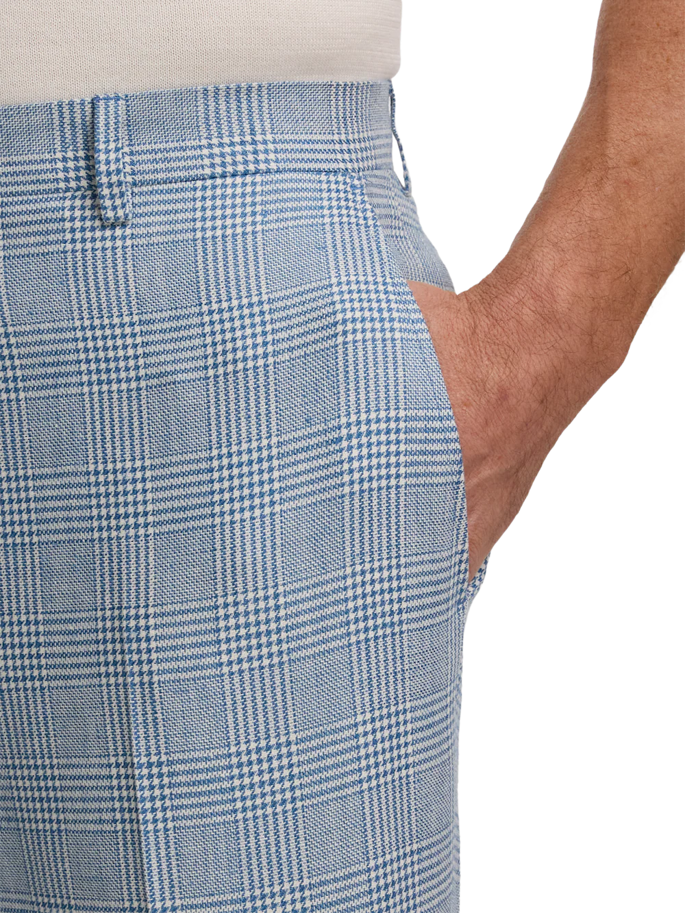 Italian Cotton Blend Single Breasted Notch Lapel Suit Pant - Tan/blue Plaid - Image 4