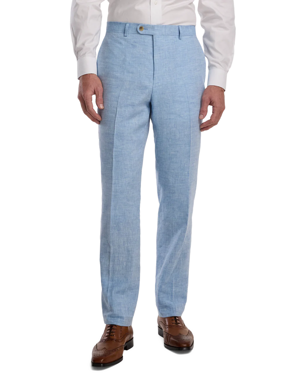 Italian Linen Blend Single Breasted Notch Lapel Suit - Light Blue - Image 8