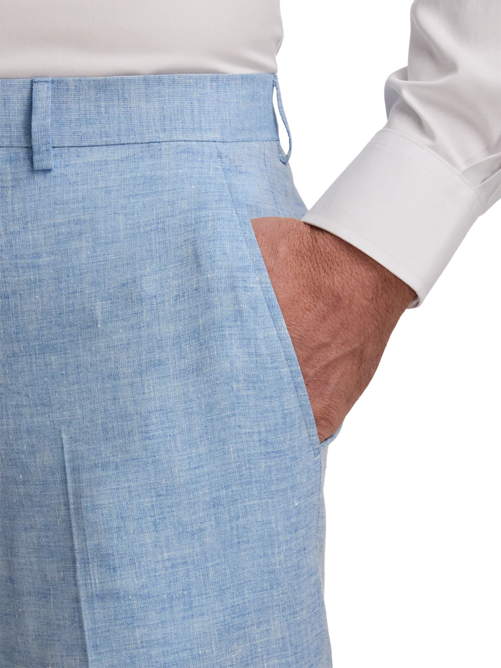 Italian Linen Blend Single Breasted Notch Lapel Suit Pant - Light Blue - Image 4