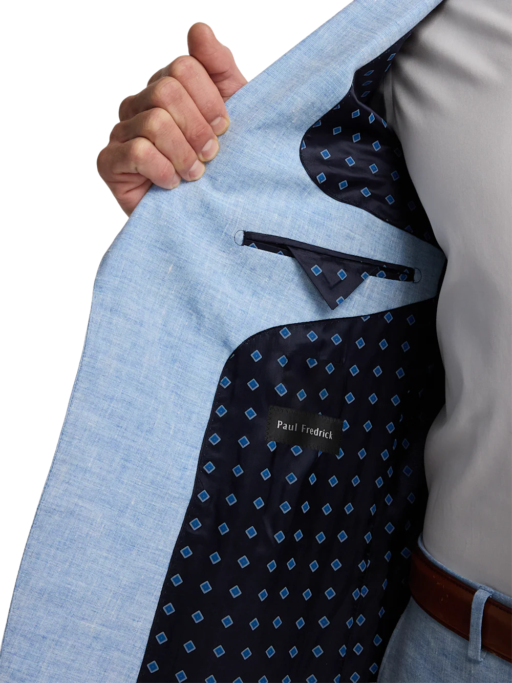 Italian Linen Blend Single Breasted Notch Lapel Suit - Light Blue - Image 4