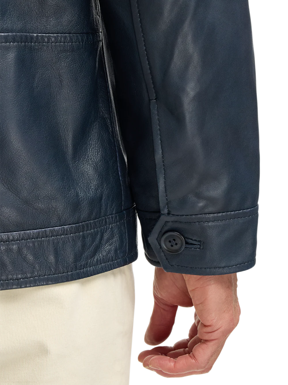 Leather Bomber Jacket - Navy - Image 4