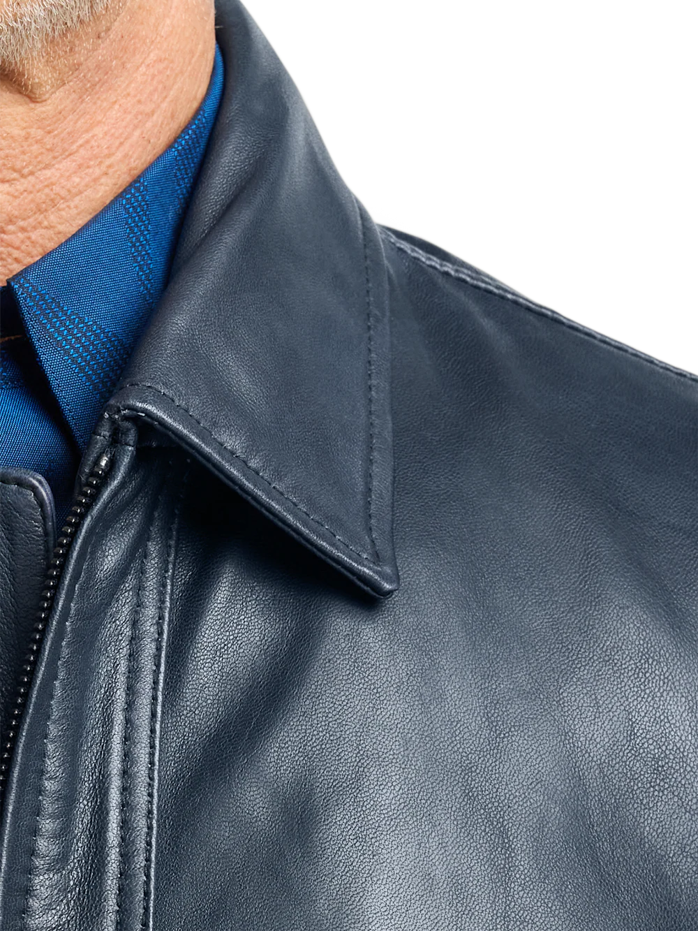 Leather Bomber Jacket - Navy - Image 6
