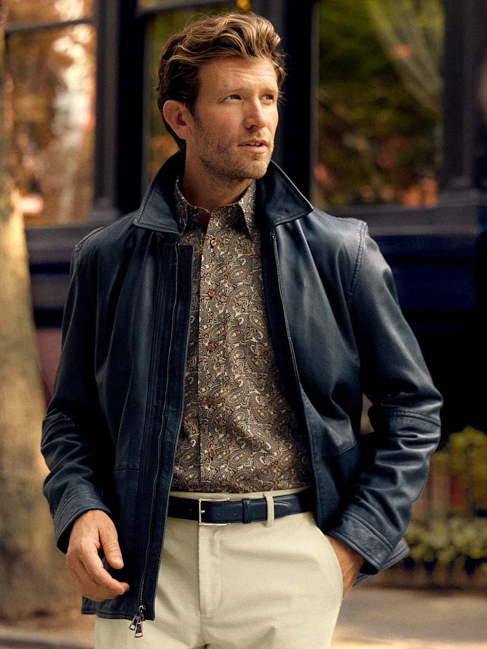 Leather Bomber Jacket - Navy - Image 9
