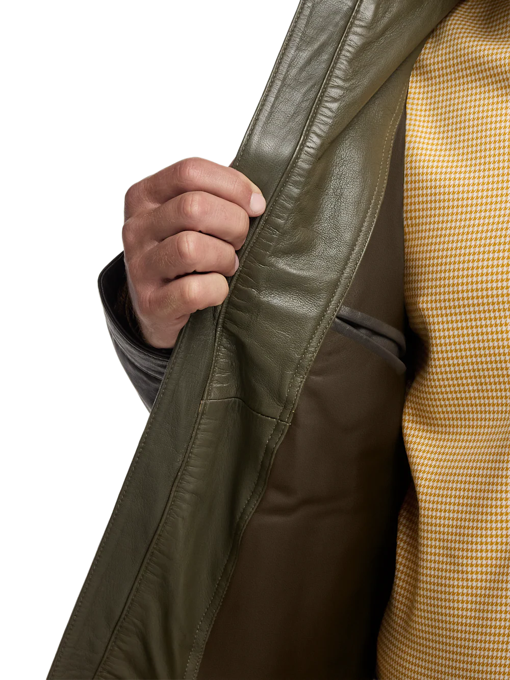Leather Color Block Jacket - Dark Brown/olive - Image 4
