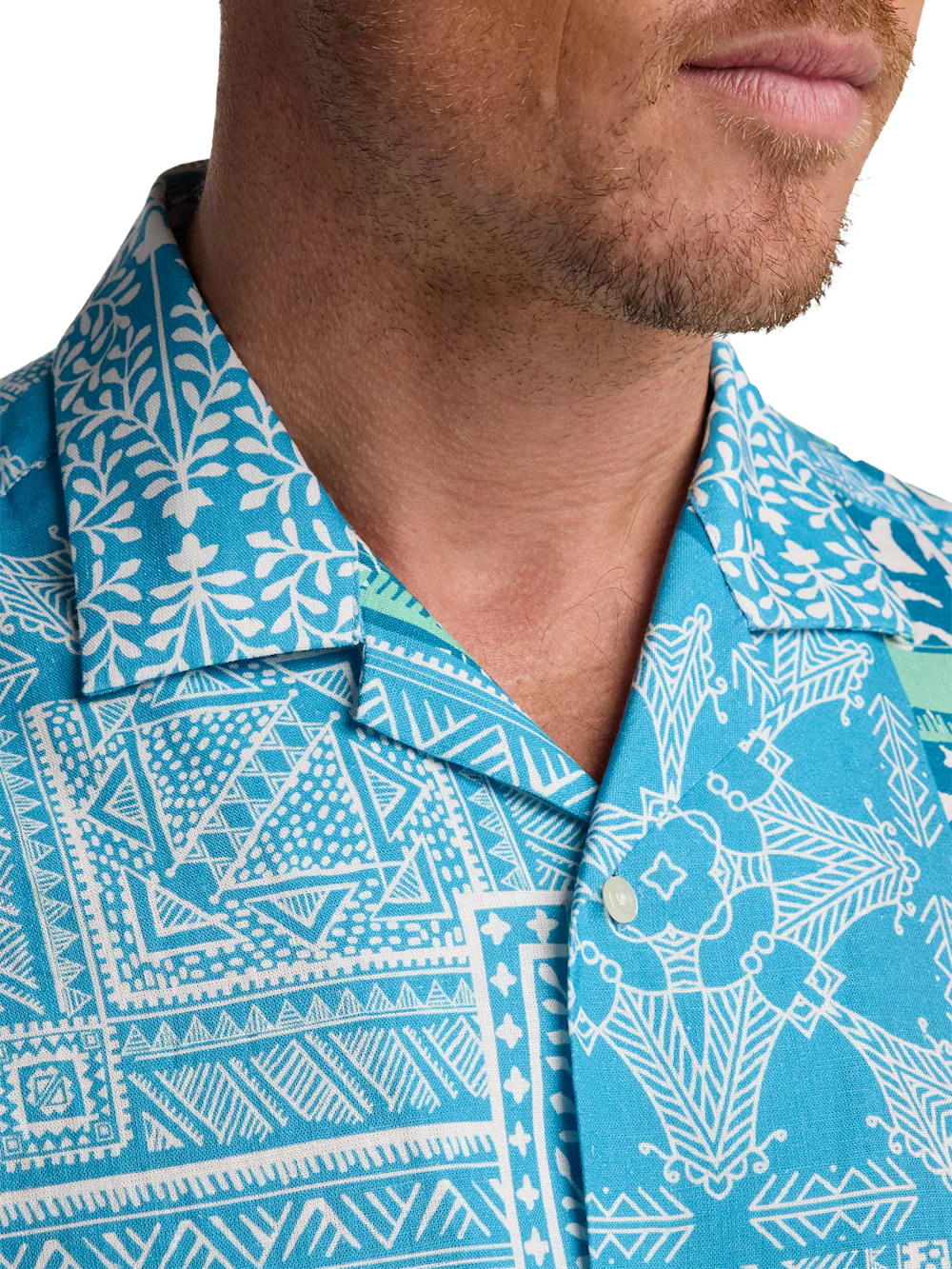 Linen Blend Bandana Casual Shirt - Aqua - Image 3