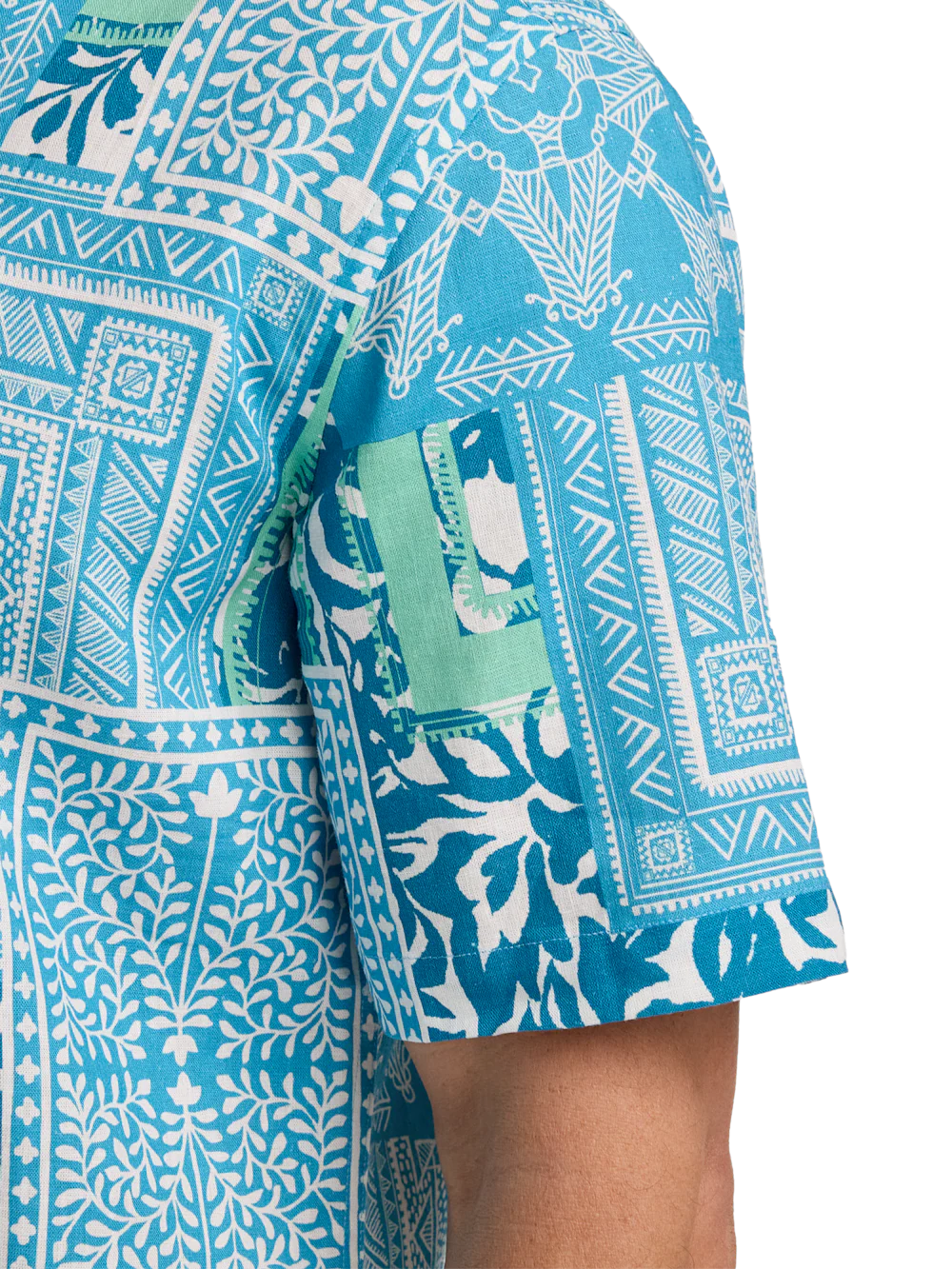 Linen Blend Bandana Casual Shirt - Aqua - Image 4