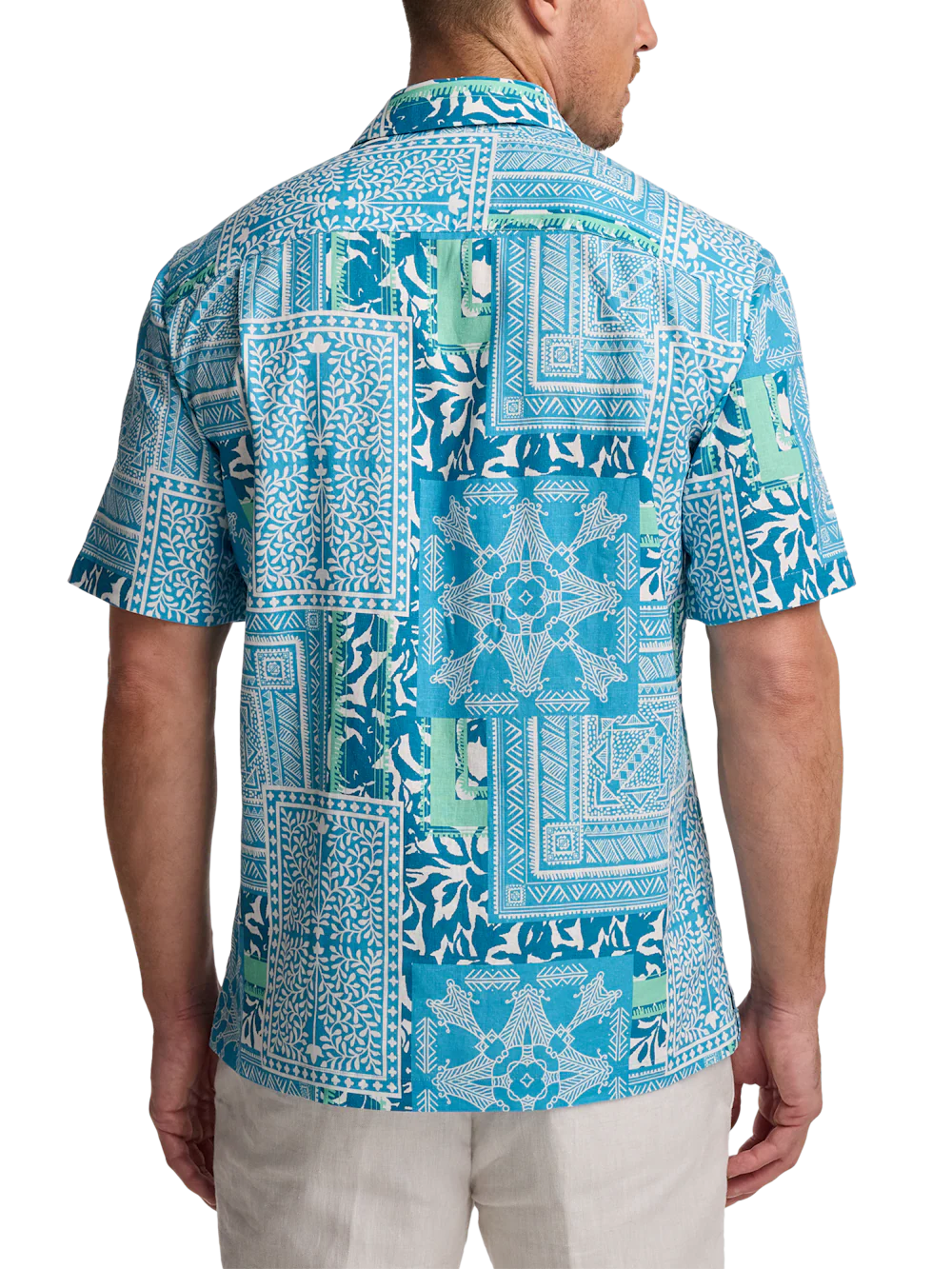 Linen Blend Bandana Casual Shirt - Aqua - Image 5
