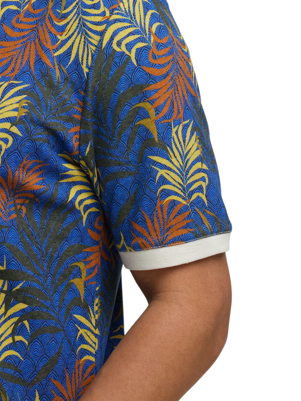 Linen Blend Button Front Camp Collar - Blue Multi - Image 4