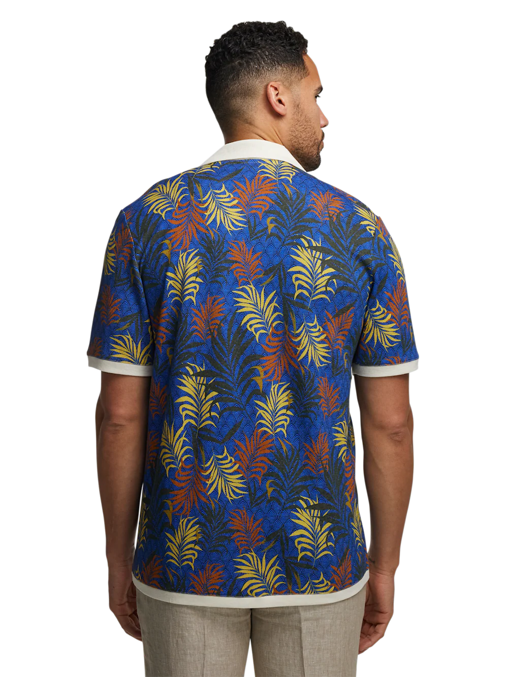 Linen Blend Button Front Camp Collar - Blue Multi - Image 5