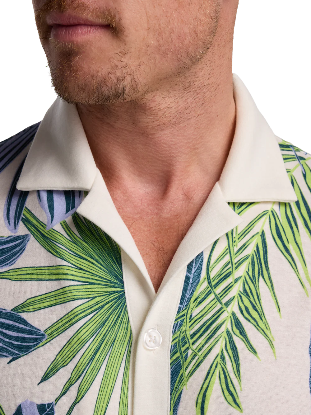 Linen Blend Button Front Camp - White Multi - Image 3