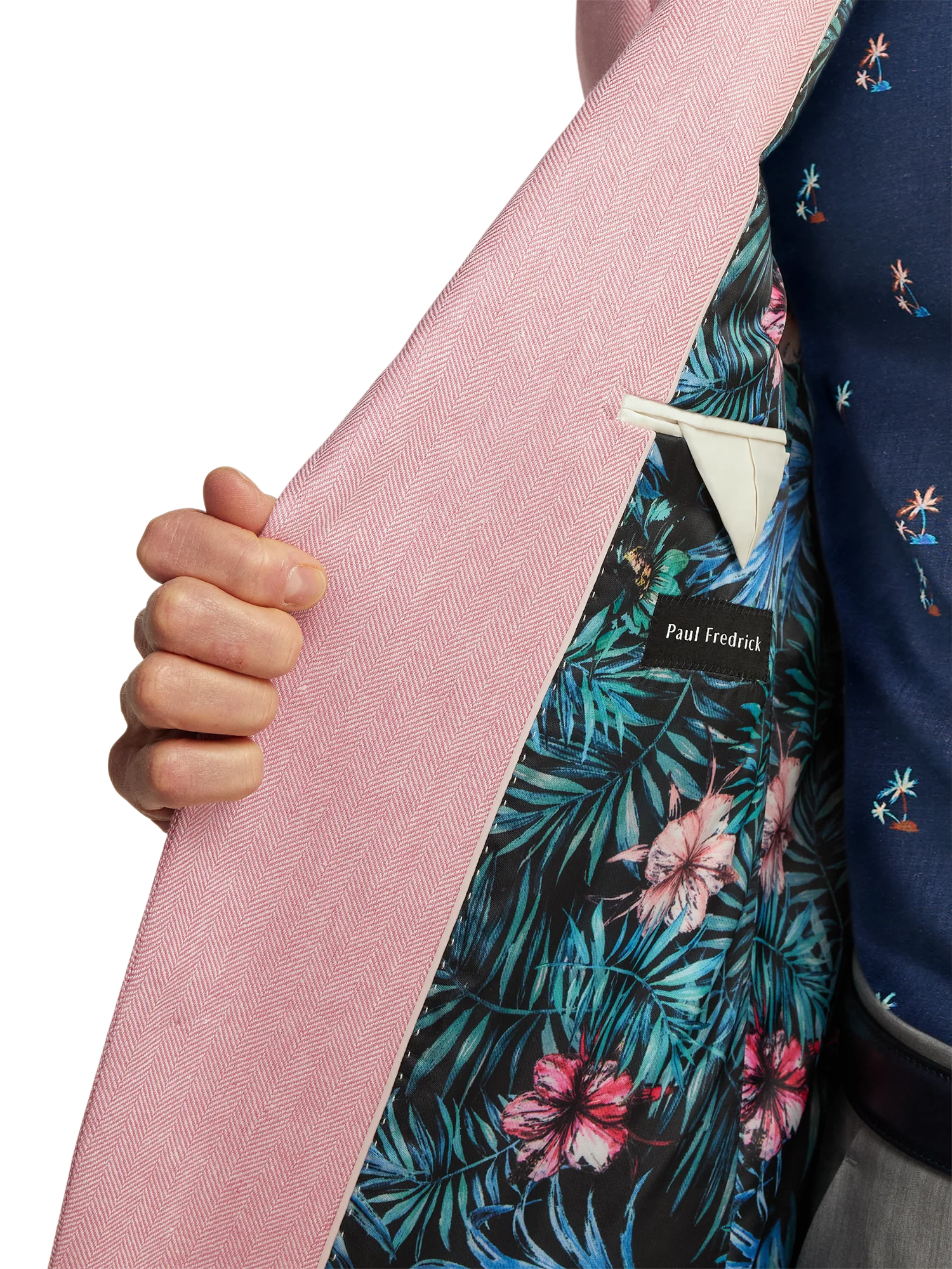 Linen Blend Herringbone Notch Lapel Sport Coat - Watermelon - Image 4