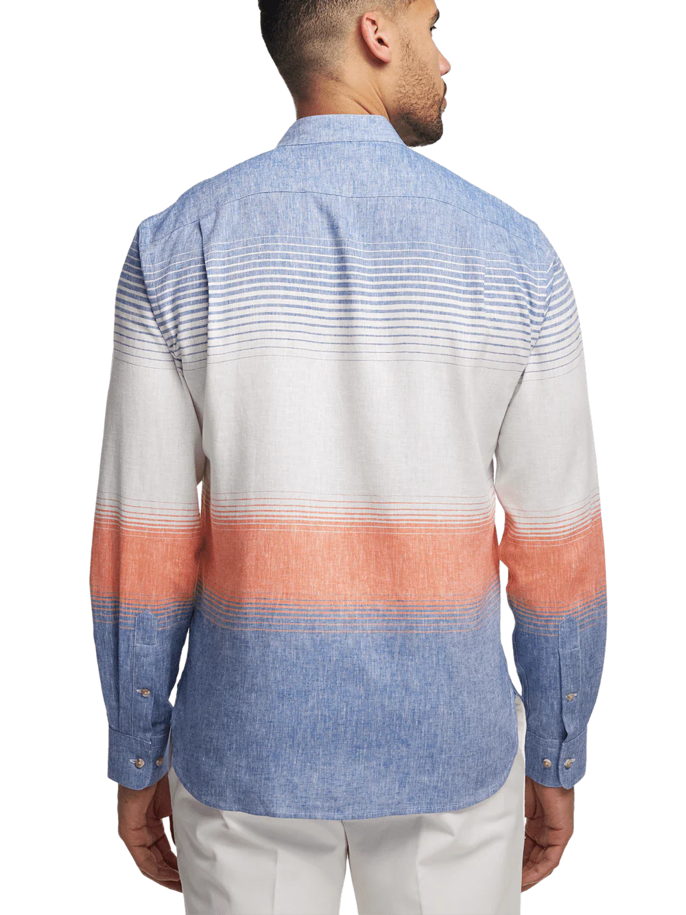 Linen Blend Horizontal Stripe Casual Shirt - Orange/blue - Image 5