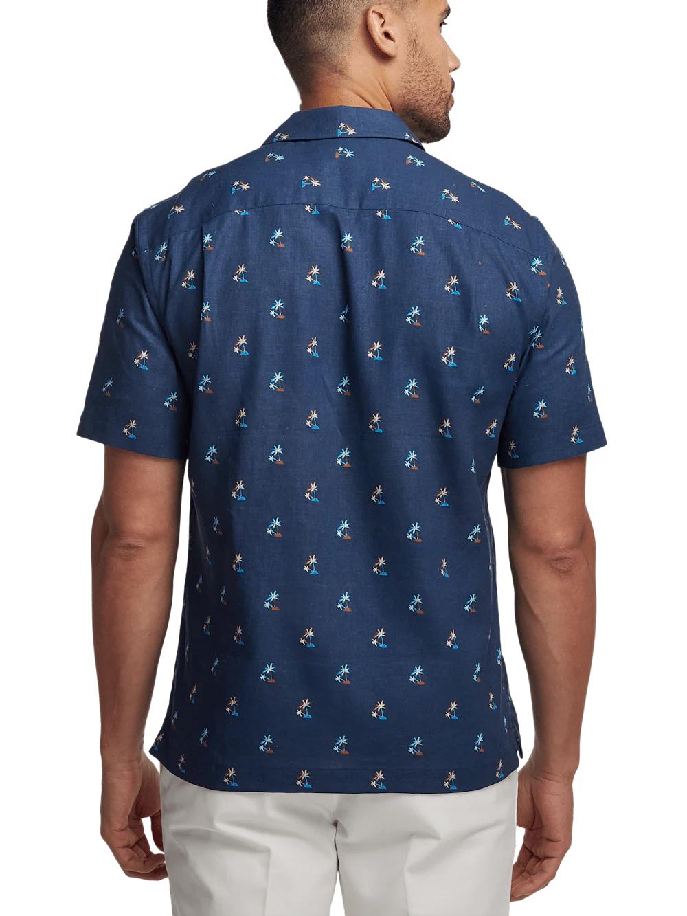 Linen Blend Novelty Print Casual Shirt - Navy - Image 5