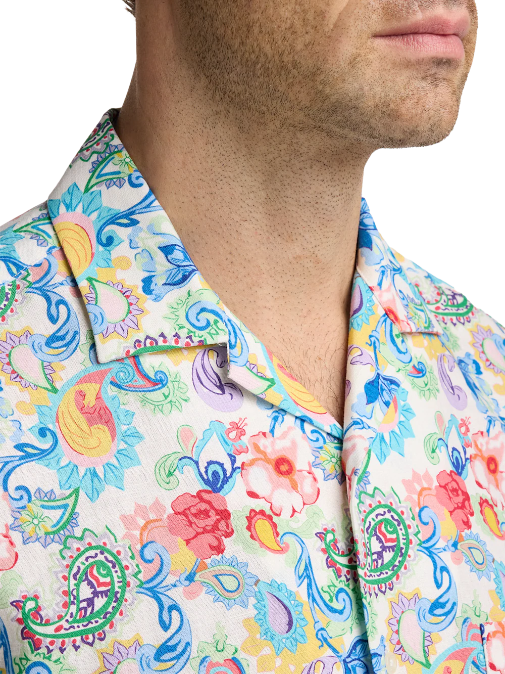 Linen Blend Paisley Casual Shirt - White Multi - Image 3