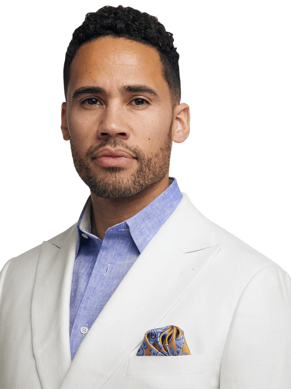 Linen Blend Peak Lapel Suit - White - Image 3