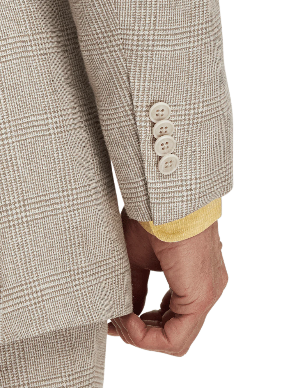 Linen Blend Plaid Double Breasted Peak Lapel Suit Jacket - Tan - Image 3